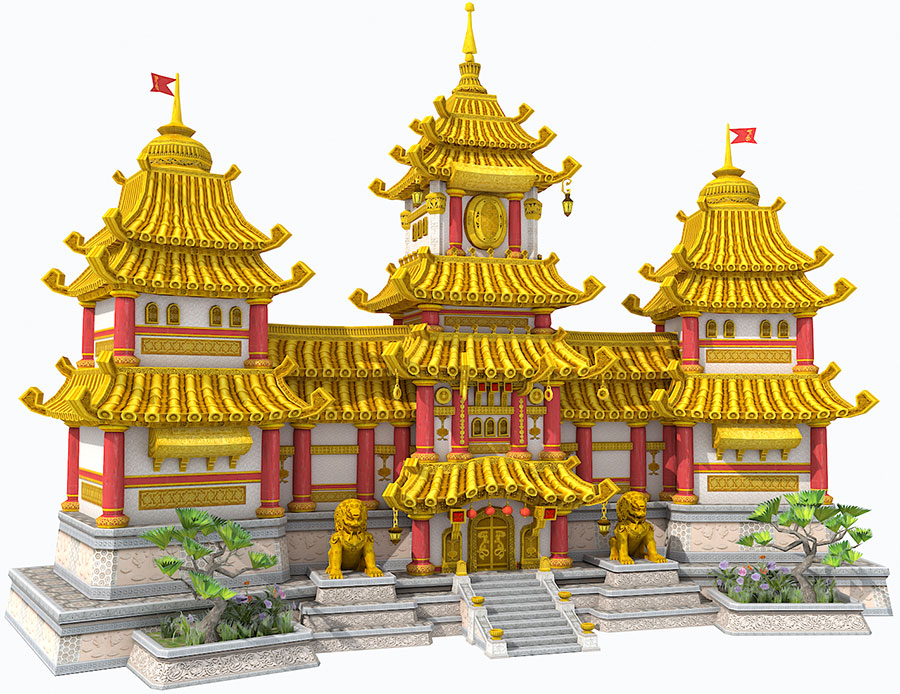 Mirena Rhee - Fantasy Golden Palace original 3D artwork - rendered with Vray